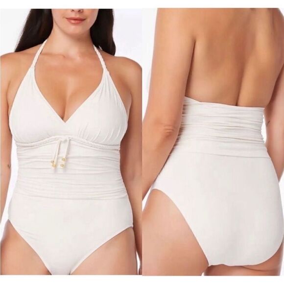 Bleu Rod Beattie NWT Halterneck One-Piece Swimsuit in Coconut Water Sz 4 - Picture 3 of 11